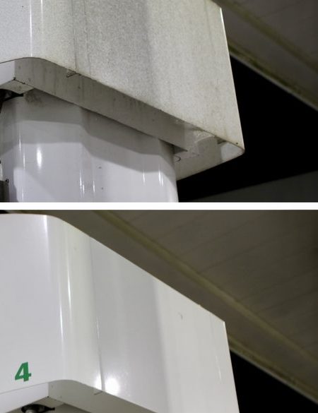 Clean BP gas pump canopy after professional soft wash service Raleigh NC