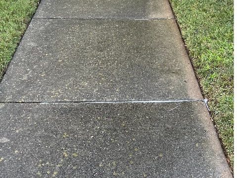Dark stained sidewalk before pressure washing Cary NC