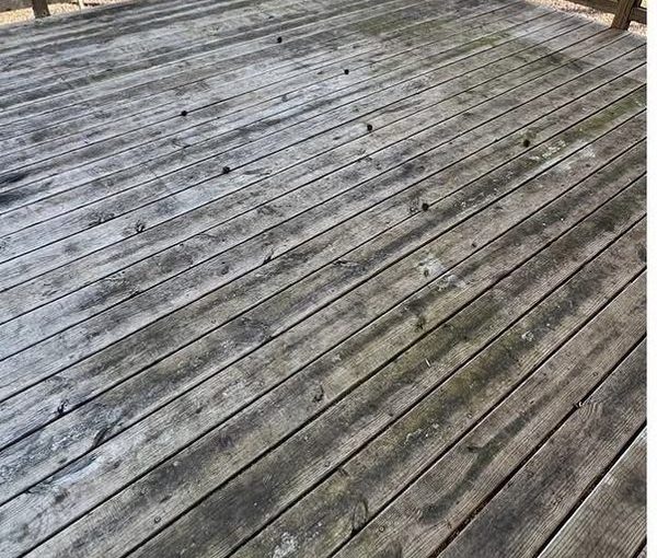 Weathered wood deck with mold and grime before deck wash Wake Forest NC