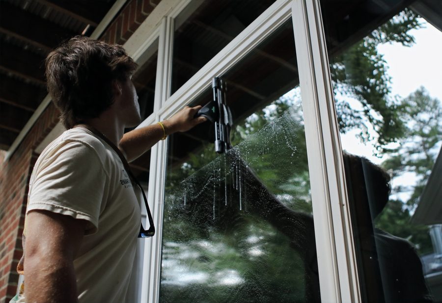 Exterior window cleaning service on residential home in Raleigh NC by Pressure Boys NC